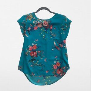 Lily White Teal Floral Blouse